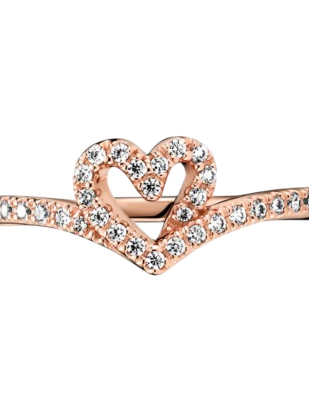 Pandora Sparkling Wishbone Heart Ring Rose Gold Plated Size 58 (8.5) - Picture 11 of 12